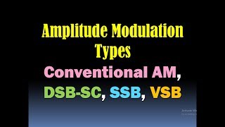 Amplitude Modulation Techniques AM DSBSC SSB VSBDouble Sideband Single Sideband Vestigial [upl. by Nosille]